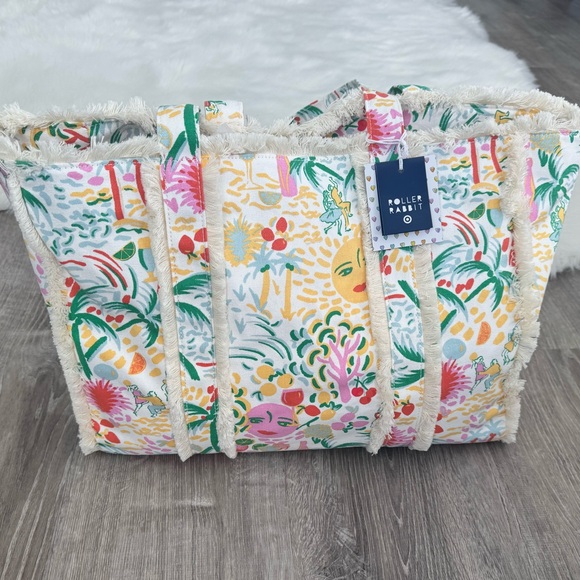 Roller Rabbit x Target Handbags - 💛💚🩷Roller Rabbit x Target Collab Vacation Fringe Canvas Tote Bag